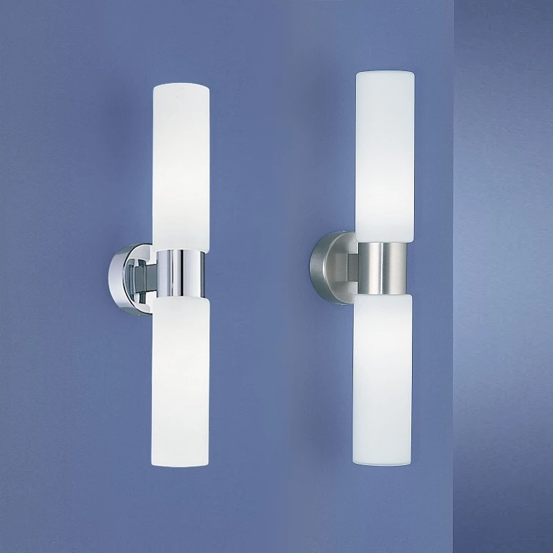 Böhmer Leuchten 2-flammige Wandleuchte für das Bad in Chrom oder Nickel-matt mit mattem Opalglas - Höhe 45cm - IP40 1 Böhmer Leuchten 2-flammige Wandleuchte für das Bad in Chrom oder Nickel-matt mit mattem Opalglas - Höhe 45cm - IP40
