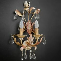 FERRO LUCE 2-flammige Wandleuchte - Handgemacht in Italien - Glasbehang oder Bleikristallbehang wählbar