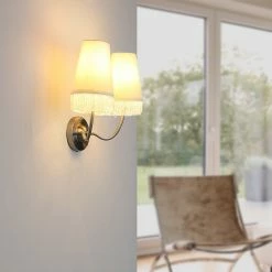 LHG Lights 2-flg. Wandleuchte mit Stoffschirme creme mit Bommel