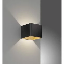 Fischer & Honsel Up and Downlight LED Wandleuchte matt eckige Wandlampe schwarz gold 10 x 8 cm