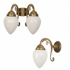 Berliner Messinglampen Berliner-Messing-Wandleuchte mit geschlossenem Opalglas Ø 14cm ein- oder zweiflammig