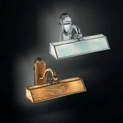 Cremasco Illuminazione Bilderleuchte Wandschild in 24 Karat vergoldet, Messing oder Chrom, wählbar mit grünem, weißem oder beigefarbenem Glas