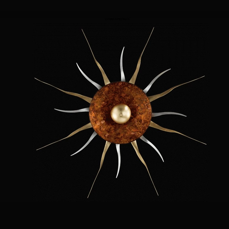 Hans Kögl Deckenleuchte Sonnenform 145cm, Blattgold/-silber-Strahlen 2 Hans Kögl Deckenleuchte Sonnenform 145cm, Blattgold/-silber-Strahlen – Bild 2