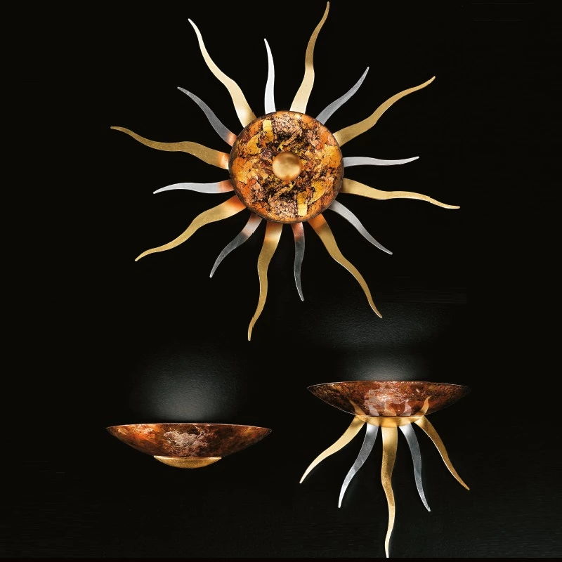 Hans Kögl Deckenleuchte Sonnenform 145cm, Blattgold/-silber-Strahlen 4 Hans Kögl Deckenleuchte Sonnenform 145cm, Blattgold/-silber-Strahlen – Bild 4