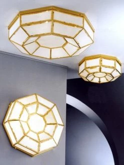 Cremasco Illuminazione Deckenleuchte, gold und weißem Opalglas- 35,5cm