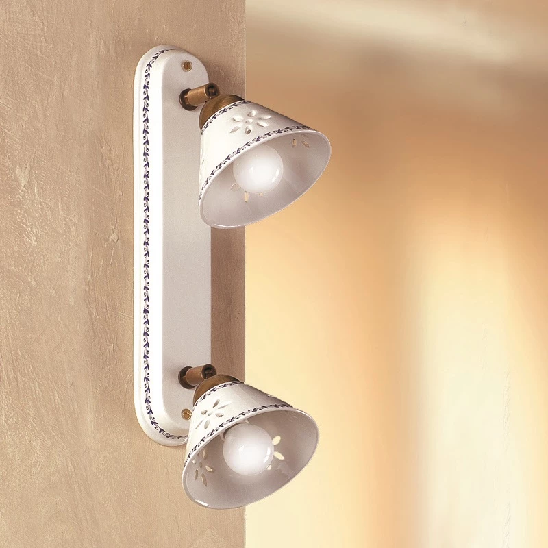 LHG Lights Dekorative Wandleuchte - Keramik - Blau-weiß - Filigranes Blütenlochmuster - 2-flammig 1 LHG Lights Dekorative Wandleuchte - Keramik - Blau-weiß - Filigranes Blütenlochmuster - 2-flammig