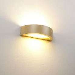 Cleoni Dimmbare halbrunde Kiefer-Furnierholz Wandleuchte mit Glas Scheiben, Up and Downlight