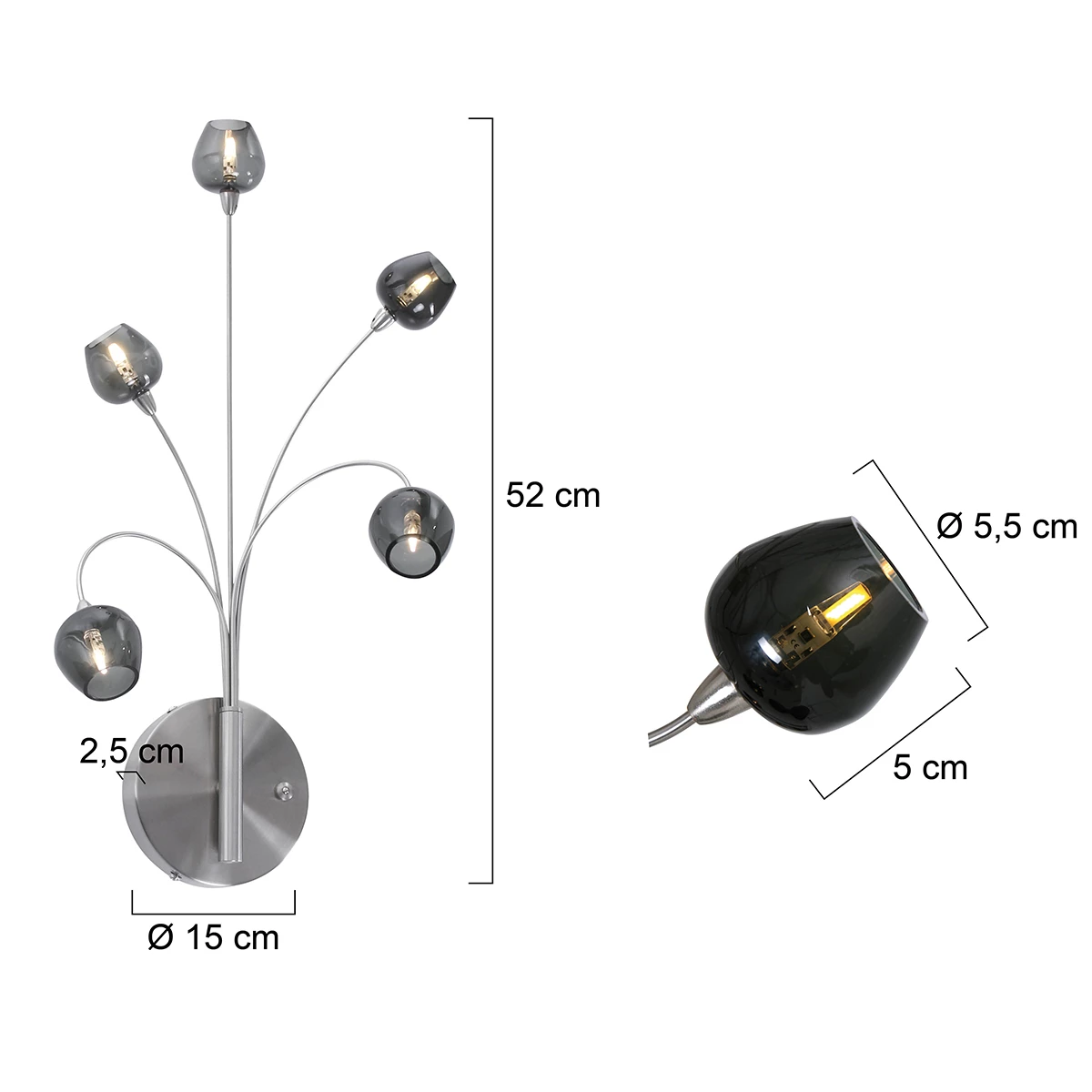 Steinhauer dimmbare LED Wandleuchte mit eleganten Stahlrohren, 3 Varainten wählbar, 5-flammig, silber, inkl. LED 5x 2W 6 Steinhauer dimmbare LED Wandleuchte mit eleganten Stahlrohren, 3 Varainten wählbar, 5-flammig, silber, inkl. LED 5x 2W – Bild 6