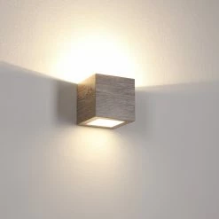 Cleoni Dimmbare Up- and Downlight Wandleuchte in Würfelform aus Eichen-Furnierholz grau 12x12 cm -Wandleuchten Verkaufsladen dimmbare upand downlight wandleuchte 1276223 cleoni 8816a1212