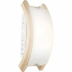 GLOBO E14 Wandleuchte aus Holz und weiß,Satiniertes Glas Wandlampe