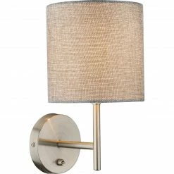 GLOBO E14 Wandleuchte aus Stoff mattWandlampe grau mit Schalter
