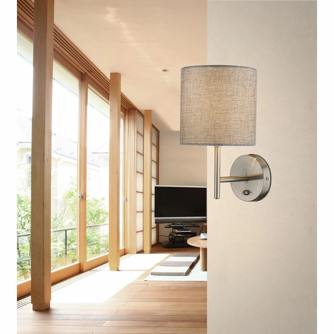 GLOBO E14 Wandleuchte aus Stoff mattWandlampe grau mit Schalter 3 GLOBO E14 Wandleuchte aus Stoff mattWandlampe grau mit Schalter – Bild 3