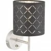 GLOBO E14 Wandleuchte aus Stoff matt Silber metallic Schirm mit Dekorstanzungen Wandlampe grau und silbermetallic Schalter