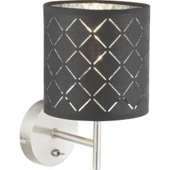 GLOBO E14 Wandleuchte aus Stoff matt Silber metallic Schirm mit Dekorstanzungen Wandlampe grau und silbermetallic Schalter