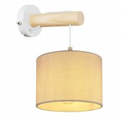 GLOBO E27 Wandleuchte aus Holz und Stoff Textilkabel Wandlampe weiß natur mit Schalter