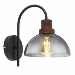GLOBO E27 Wandleuchte aus Holz und Glas matt Wandlampe rauch