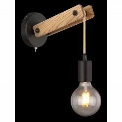 GLOBO E27 Wandleuchte aus Holz und Hanfseil matt ohne Schirm Wandlampe schwarz natur mit Schalter -Wandleuchten Verkaufsladen e27 wandleuchte aus holz 15653Wax1280x1280 globo 15653w