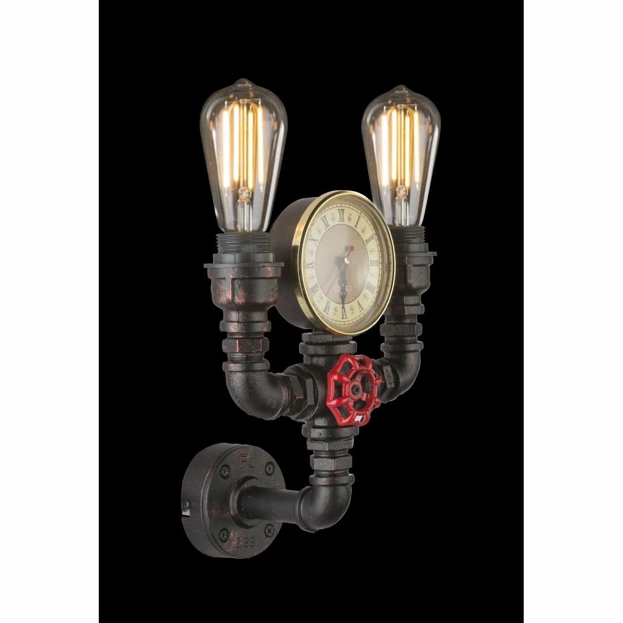 GLOBO E27 Wandleuchte Installationsrohre mit Flansch und Manometer 2-flammige Wandlampe goldpatiniert 3 GLOBO E27 Wandleuchte Installationsrohre mit Flansch und Manometer 2-flammige Wandlampe goldpatiniert – Bild 3