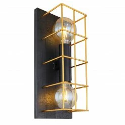 GLOBO eckige E27 Wandleuchte aus Holz skandinavische 2-flammige Wandlampe gold