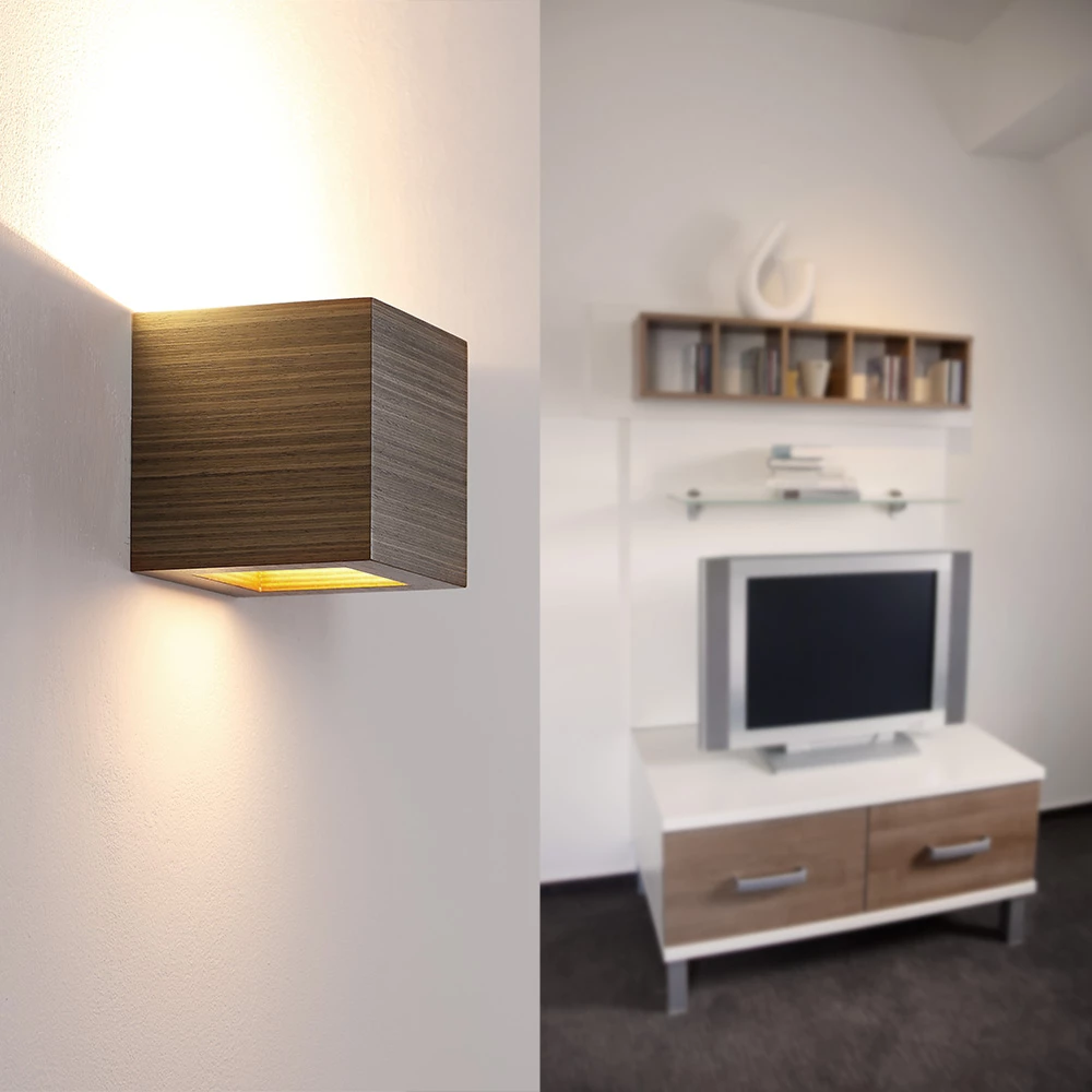 Cleoni Eichen-Furnierholz Wandleuchte in Würfelform mit dimmbarem Up- and Downlight, 12x12 cm 3 Cleoni Eichen-Furnierholz Wandleuchte in Würfelform mit dimmbarem Up- and Downlight, 12x12 cm – Bild 3