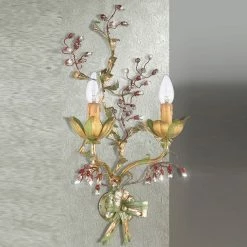 FERRO LUCE Filigrane Wandleuchte - Florentiner-Stil - Handgemacht in Italien - 2-flammig - Bleikristallrispen