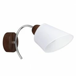 Spot-Light gebogene Wandleuchte aus Holz mit weißem Stoffschirm, E27; Eiche o. Buche