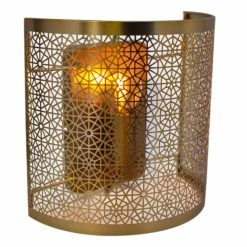 By Rydens halbrunde Wandleuchte, 1-flammig, messing gold, Blumenmuster aus Metall, E14