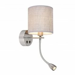 GLOBO höhenverstellbare LED Wandleuchte aus Stoff matt Kombination WL fix und Flexo Strahler 2 getrennte Schalter Wandlampe grau mit