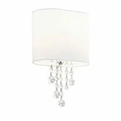 Searchlight Klassische Wandleuchte aus Chrom mit weißem Stoffschirmen und Kristallketten