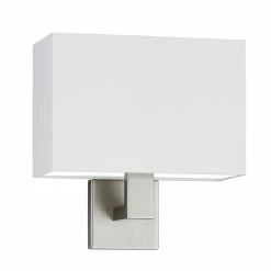 Knapstein eckige Wandleuchte Nickel mit weißem Textilschirm für Schlafzimmer