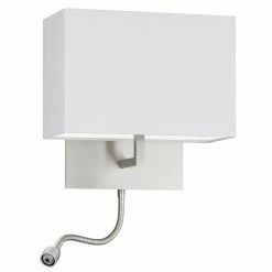 Knapstein Wandleuchte Stoffschirm mit LED Flex-Lesearm in Nickelmatt