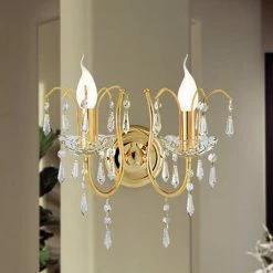 Kristall Wandleuchte - 1- oder 2-flammig -Oberfläche in Gold 24 K