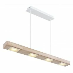 GLOBO LED Wandleuchte aus Holz und Glas klar Balken gerade leuchtet nach unten/oben 3 Stufen ü. Wandschalter 6-flammige Wandlampe weissgetüncht