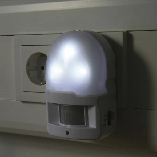 Heitronic LED-Nachtlicht mit 90° Bewegungsmelder und Dauerlicht in Weiß 1W 4500°K neutralweiß -Wandleuchten Verkaufsladen lednachtlicht mit 90bewegungsmelder und 695171 heitronic 47006