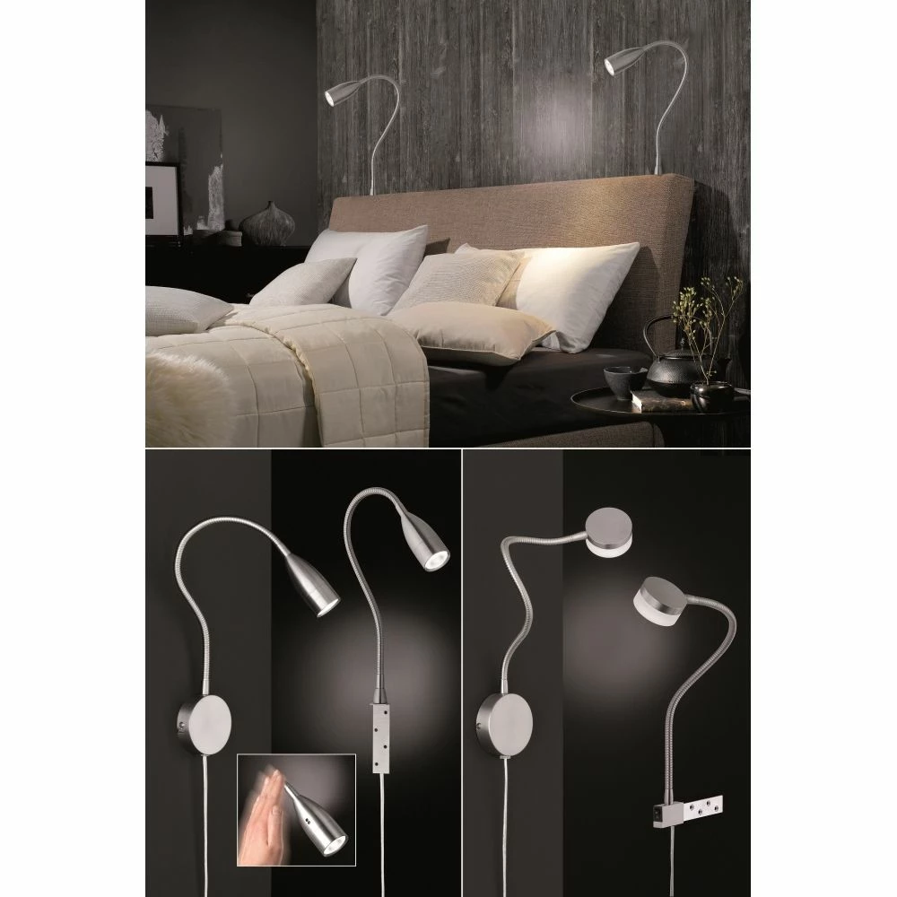 Fischer & Honsel LED-Wandleuchte Gestensteuerung dimmbar, Bettleuchte Leselampe, Nickel silber, einstellbar 4 Fischer & Honsel LED-Wandleuchte Gestensteuerung dimmbar, Bettleuchte Leselampe, Nickel silber, einstellbar – Bild 4