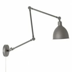 By Rydens Leselampe mit beweglichem Arm, Wandleuchte mit Direktschalter, grau, schwenkbar flexibel, E27, Metall, Retro