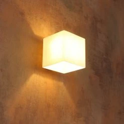 LHG Lights Leuchtwürfel Up & Down Wandleuchte aus Glas weiß, quadratisch 10x10cm , würfelförmig, inkl GU9 LED warmweiß -Wandleuchten Verkaufsladen leuchtwrfel down wandleuchte 1313113 lhg 131311