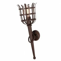 LHG Lights LHG Nostalgische Fackelleuchte Dungeon mit Gitterschutz, rustikale Wandleuchte, Metall braun rostfarben, Wandlampe antik H:38cm Ø 15cm, E27 Wandfackel -Wandleuchten Verkaufsladen lhg nostalgische fackelleuchte dungeon 23038002 lhg mb1003s