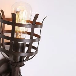 LHG Lights LHG Nostalgische Fackelleuchte Dungeon mit Gitterschutz, rustikale Wandleuchte, Metall braun rostfarben, Wandlampe antik H:38cm Ø 15cm, E27 Wandfackel -Wandleuchten Verkaufsladen lhg nostalgische fackelleuchte dungeon 23038004 lhg mb1003s