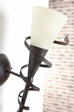 LHG Lights LHG Spiral Wandfackel in rost-braun, Wandleuchte, romantische Fackelleuchte mit cremefarbigem für stimmungsvolles Licht, gesandeten Glas (Scavoglas), 58 cm hoch -Wandleuchten Verkaufsladen lhg spiral wandfackel 591837 lhg mb50021