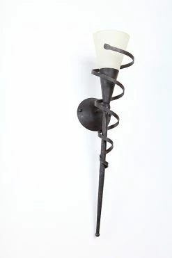 LHG Lights LHG Spiral Wandfackel in rost-braun, Wandleuchte, romantische Fackelleuchte mit cremefarbigem für stimmungsvolles Licht, gesandeten Glas (Scavoglas), 58 cm hoch -Wandleuchten Verkaufsladen lhg spiral wandfackel 591838 lhg mb50021