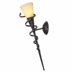 LHG Lights LHG Spiral Wandfackel in rost-braun, Wandleuchte, romantische Fackelleuchte mit cremefarbigem für stimmungsvolles Licht, gesandeten Glas (Scavoglas), 58 cm hoch