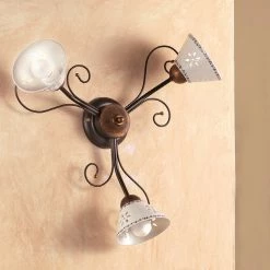 LHG Lights Mediterrane Wand- oder Deckenleuchte - Keramikschirme - Metallkorpus - 3-flammig