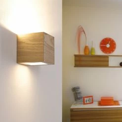 Cleoni Quadratische Holzoptik Wandleuchte Furnier Nussbaum Wandlampe Up & Downlight E27 12cm 640Lumen Würfel -Wandleuchten Verkaufsladen quadratische holzoptik wandleuchte furnier 1276202 cleoni 8816a1210