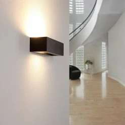 Cleoni Rechteckige Furnierholz Wandleuchte Wenige mit Milchglas Scheiben, Up and Downlight -Wandleuchten Verkaufsladen rechteckige furnierholz wandleuchte wenige 470092 cleoni 8814a1204