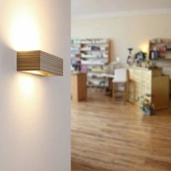 Cleoni Rechteckige Furnierholz Wandleuchte Zebrano mit Milchglas Scheiben, Up and Downlight -Wandleuchten Verkaufsladen rechteckige furnierholz wandleuchte zebrano 470102 cleoni 8814a1205