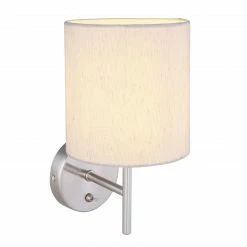 GLOBO runde E14 Wandleuchte aus Stoff matt Wandschild Leinen-Schirm aufwärts Wandlampe sandfarben mit Schalter
