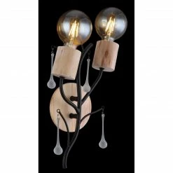 GLOBO runde E27 Wandleuchte aus Holz und Glas stäbe matt Wandschild Geäst aufwärts 2-flammige Wandlampe schwarz natur -Wandleuchten Verkaufsladen runde e27 wandleuchte aus 15443 2Wax1280x1280 globo 154432w