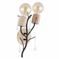 GLOBO runde E27 Wandleuchte aus Holz und Glas stäbe matt Wandschild Geäst aufwärts 2-flammige Wandlampe schwarz natur -Wandleuchten Verkaufsladen runde e27 wandleuchte aus 15443 2Wb1280x1280 globo 154432w