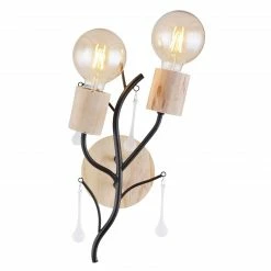 GLOBO runde E27 Wandleuchte aus Holz und Glas stäbe matt Wandschild Geäst aufwärts 2-flammige Wandlampe schwarz natur -Wandleuchten Verkaufsladen runde e27 wandleuchte aus 15443 2Wc1280x1280 globo 154432w